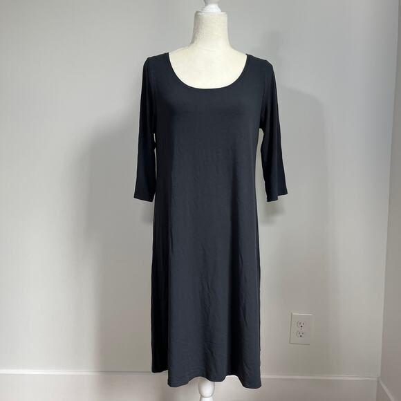 Eileen Fisher Dresses & Skirts - Eileen Fisher Stretch Jersey Knit Jewel Neck Dress Medium Charcoal